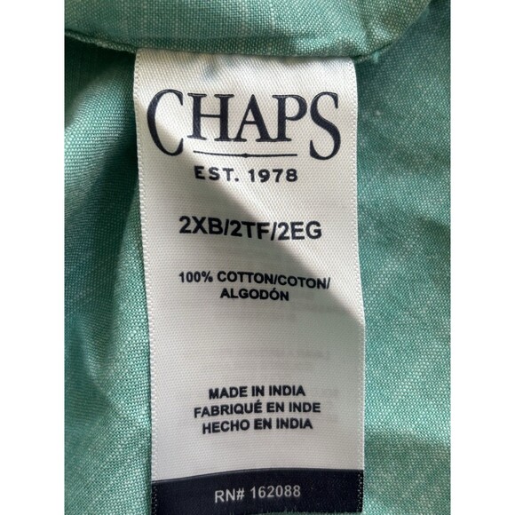 CHAPS MEN'S TOPS GREEN BUTTON DOWN SHORT SLEEVE COLLARED CASUAL TROPICAL 2X - Picture 8 of 8